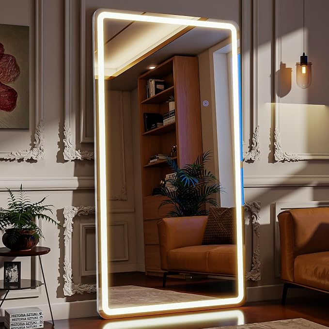 LED Full Length Mirror 32 x 71 Inch for Party Wedding | Floor Mirrors with Dimming &3 Color Lighting LED Mirrors Full Body with Stand for Bedroom Dressing Room Rect