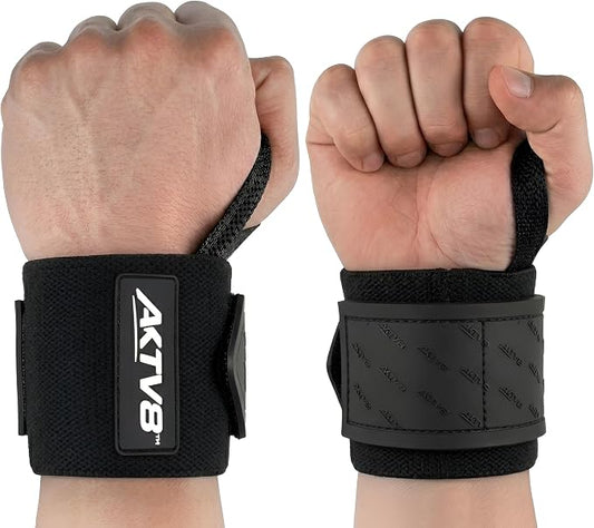 AKTV8 Wrist Wraps for Weightlifting, 18"&24" Heavy Duty Stiff Wrist Support | 3inch Wide Firm Elastic, Reinforced Thumb Loop, Built for Heavy Bench Press, Overhead Press, Powerlifting & Strength Training