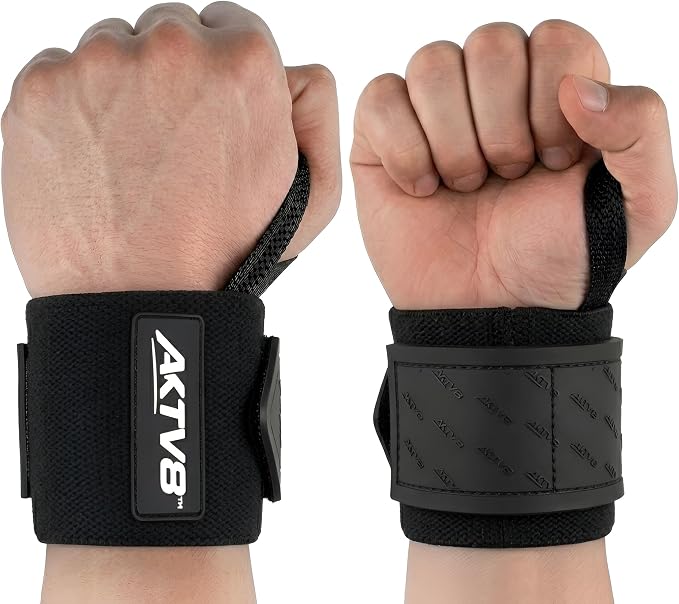 AKTV8 Wrist Wraps for Weightlifting, 18"&24" Heavy Duty Stiff Wrist Support | 3inch Wide Firm Elastic, Reinforced Thumb Loop, Built for Heavy Bench Press, Overhead Press, Powerlifting & Strength Training