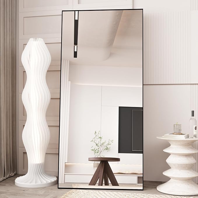 LFT HUIMEI2Y 71"x32" Full Length Mirror, Black Floor Mirror | Tempered Oversized Mirror Full Body with Aluminum Alloy Frame; Standing, Leaning, or Wall Mount for Bedroom, Living Room
