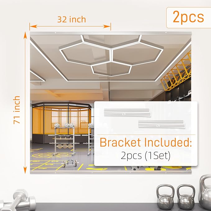 pertetey Home Gym Mirror, 48X32 Inch(Each)-2Pack Large Frameless Tempered Glass Full Body Wall Mounted Mirror for Gym, Yoga, Exercise, Dance Studio