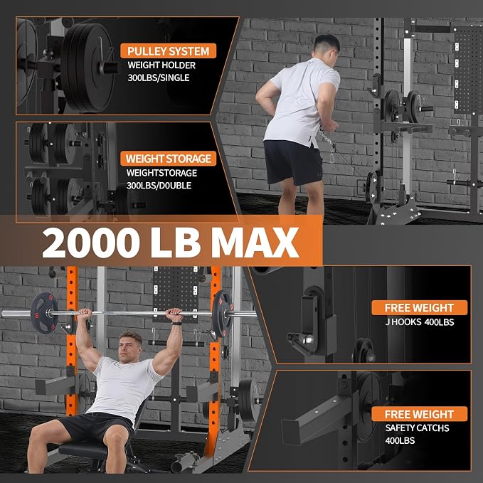 Garvee Power Cage 2000LB Power Rack with Independent Dual Pulley System