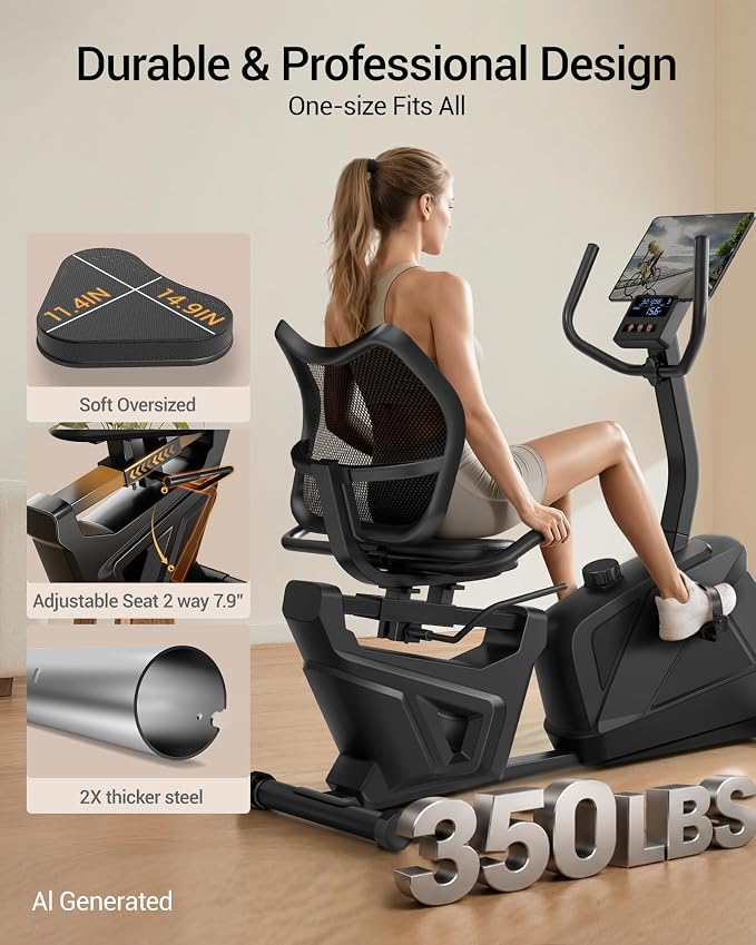 CURSOR FITNESS Recumbent Exercise Bike, Quiet Recumbent Stationary Bike for Adults & Seniors, Magnetic Stationary Bike with 16-Level Resistance, Supports 350LB, Heart Rate Handle & LCD Display
