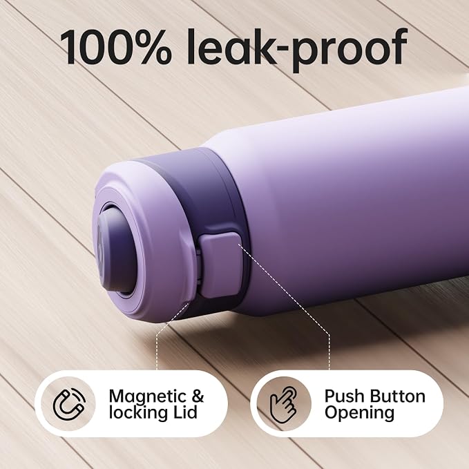 Insulated Magnetic Water Bottle - Reusable Stainless Steel Bottle with MagSafe Compatible Phone Holder - Keeps Cold for 24 Hours - Perfect for Gym, Sports, and Travel - Lavender 24oz