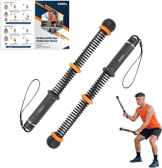 RAWILL Weighted Ropeless Battle Ropes for Home Gym, Portable Cordless Workout Equipment for HIIT, Strength, High Calorie Burn & Low-Impact Cardio for Men & Women, with Storage Bag & Workout Guide