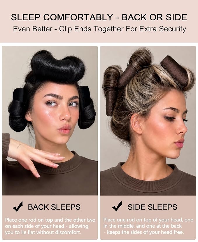 Classic Heatless Curls Overnight Rods - Upgraded Directional Grip Velvet Heatless Hair Curler to Sleep in No Heat Heatless Curling Flexi Rods Foam Hair Rollers for Blowout Look Medium & Long Hair