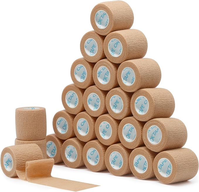OK TAPE Self Adherent Cohesive Bandages Wrap 24Packs 2" x 5 Yards | Non-Woven Self Adhesive Athletic Sports Wrap Tape Vet Wrap Bandages Tape for Thumb Finger Wrist Ankle (Beige)