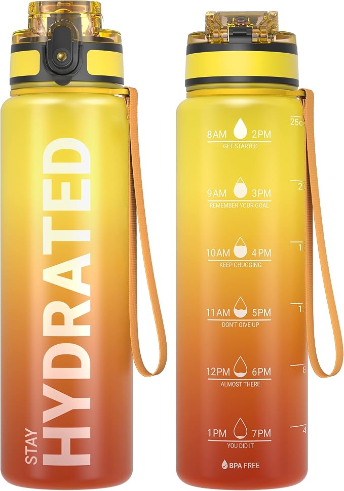 Sahara Sailor Water Bottle 25oz, Tritan Sports Bottle with Time Marker | Bpa Free, Leakproof Wide Mouth With Fast Flow Lid And Cleaning Brush, For Gym School Office Travel, 1 Count