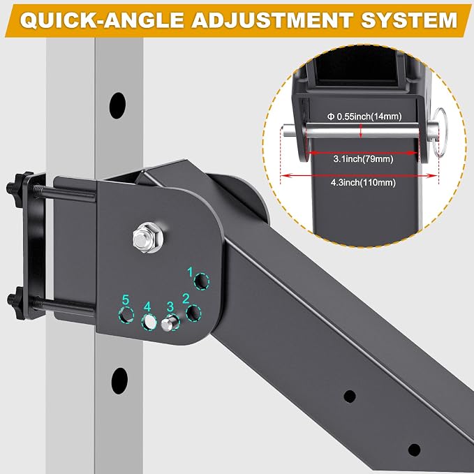 Kipika Power Rack Jammer Arms - Adjustable Height & Angle Lever Arm System for 2x2 or 3×3 Power Cages with 5/8" or 1" Holes - Fits 2-Inch Olympic Plates - 1 Pair