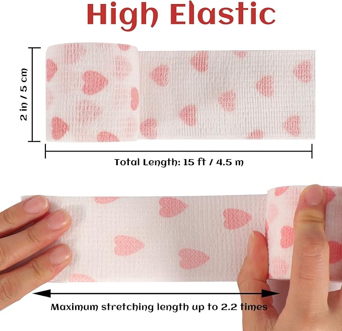 24 Rolls Elastic Self Adhesive Bandage Wrap 2 inch, Breathable Non Woven Cohesive Bandage, Vet Wrap for Dogs, Ankle Sprains Swelling Tape, Sports Athletic Tape (White Heart)