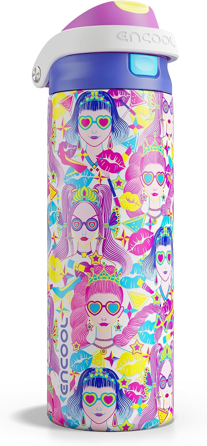 ENCOOL Leakproof Insulated Water Bottle with Straw Dual-Sip Water Bottle Bag-Safe Design for Work, Commute & Gym – Keeps Drinks Cold All Day, 24 oz, Party Trendy