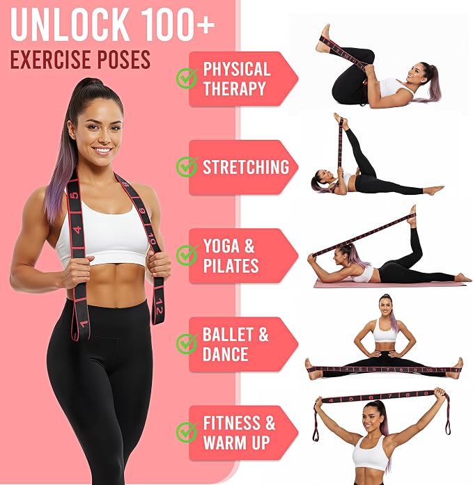 Resistance Bands, Stretch Band for Exercise, Physical Therapy, Rehab & Flexibility, Home Gym Equipment for Yoga, Pilates, Dance, Gymnastics, Number Loop Elastic Strap for Leg and Hip Stretches