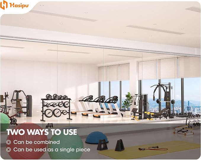Hasipu Home Gym Mirror 44" L x 28" W - 2PCS Large Full Body Mirror for Yoga, Fitness, Garage, Dance Studio, Wall-Mounted, 0.16in Tempered Glass Frameless