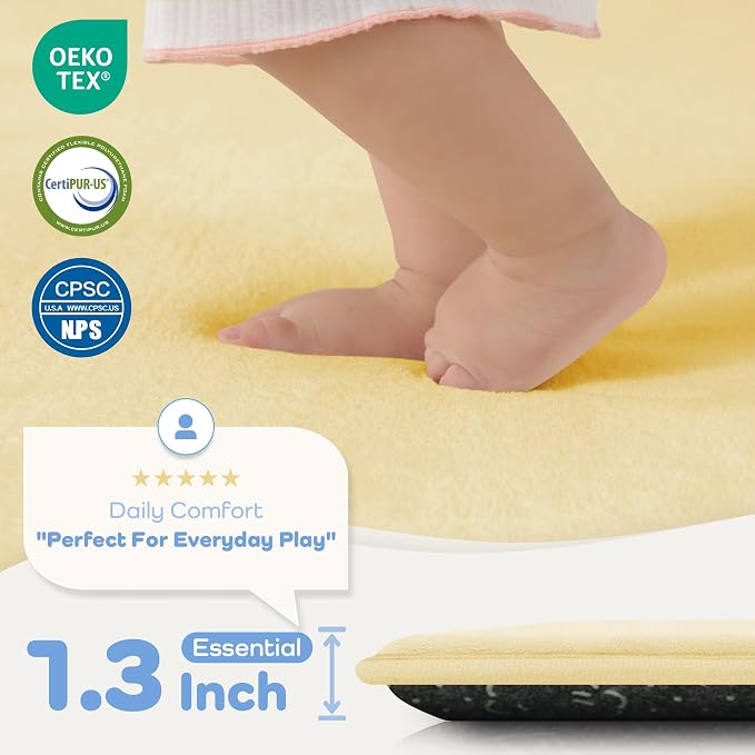 1.3" Thick Baby Floor Play Mat, 50x50 Padded Foam Mat, Vanilla | Memory Mat for Baby to Play on Floor Waterproof Easy Care with Non-Slip Tummy Time Play Mat for Nursery Playroom Classroom