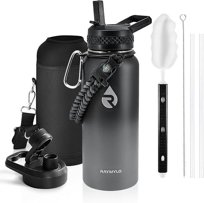 RAYMYLO Insulated Water Bottle 32 oz, Triple Wall Vacuum Stainless Steel (Cold for 24Hrs, Hot for 12Hrs), Leak Proof & Non-BPA, Modern Water Flask Jug with Paracord Handle & Straw Spout Lids | (Cold for 24Hrs, Hot for 12Hrs), Leak Proof & Non-BPA, Mode...
