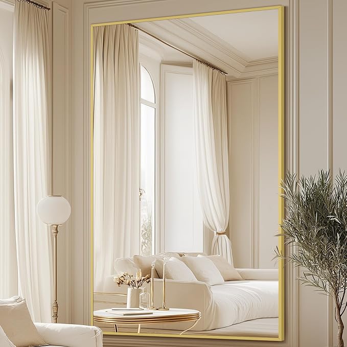 MELOMOIR 76"x44" Oversized Floor Mirror Freestanding, Oversized Mirror Full Length for Bedroom Living Room Dressing Room Gym Yoga Hair Salon, Gold Mirror Full Length with Shatterproof Tempered Glass