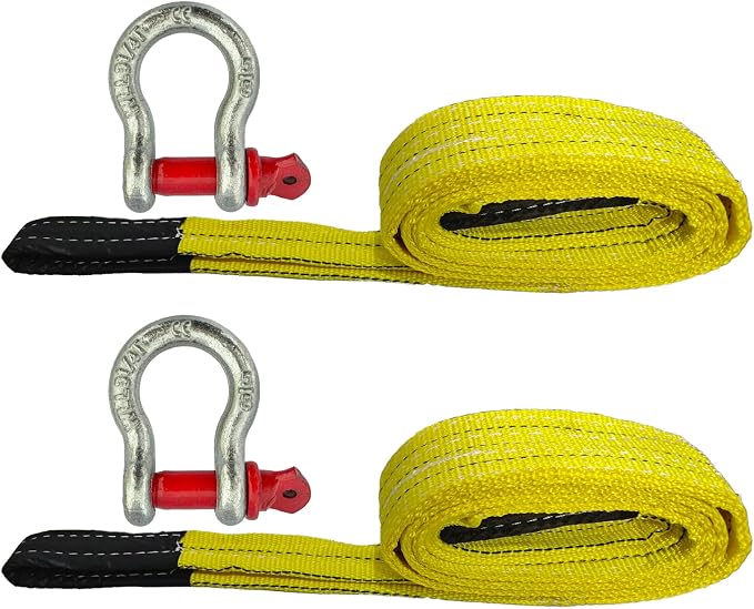 HENBOW Lifting Straps for Hoist,8' × 3" Heavy Duty Flat Lift Sling Straps with D Ring Shackle 6600 lbs Safety Load，Web Sling Car Tree Saver Winch Recovery