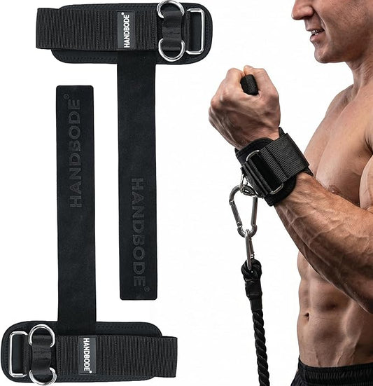 HANDBODE Lifting Straps, Double D-Ring Wrist Wraps for Gym | Nylon And Cowhide Options, 2 PCS, Cuffed Design, Extra-Long Profile, Deadlifts, Pull-Ups, Rows, Cable Training, Bodybuilding