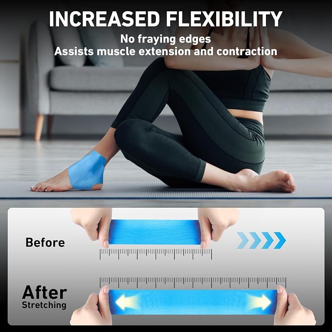 KTQUICK Precut Kinesiology Tape for Ankle,12PCS,20% Stronger Adhesive,Blue | Ankle Support Tape with Premium Cotton, Breathable, Waterproof, Latex-Free Athletic Tape for Running, Training & Hiking
