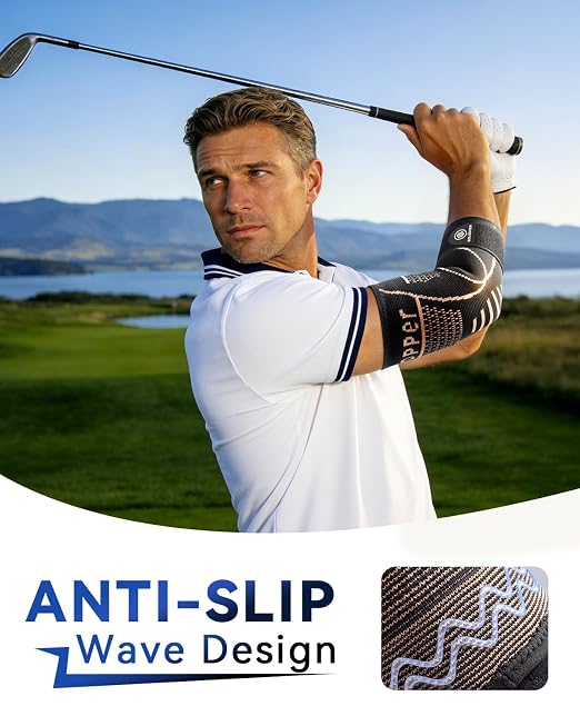 Copper Elbow Compression Sleeve for Tennis Elbow, Tendonitis, Golfers | Medical Elbow Brace with Adjustable Strap, Targeted Support for Weightlifting, Arthritis, Bursitis - Fit for Men & Women