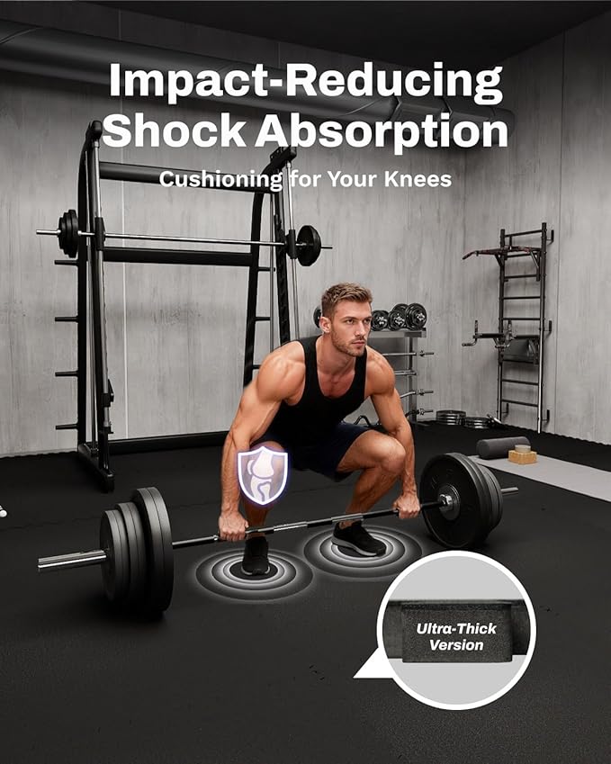AIRHOP 0.79'' Extra-Thick 96 Sq Ft Rubber Top Gym Flooring for Home Gym | 24 Tiles, High Density EVA Foam, Waterproof & Non-Slip Rubber, Interlocking Puzzle Mats, Heavy Duty Floor Protection, 24"x24"