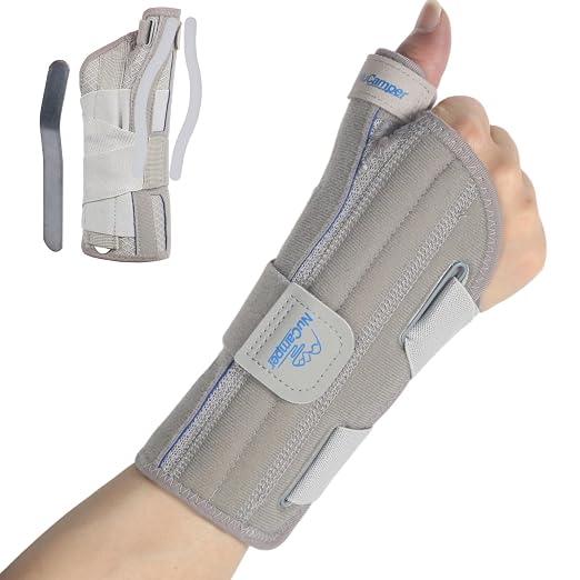 Carpal Tunnel Wrist Brace with Thumb Support, Thumb Brace Spica Splint for De Quervains Tenosynovitis, Tendonitis, Trigger Thumb Splint Wrist Support for Men Women - Right Hand,Gray,L/XL
