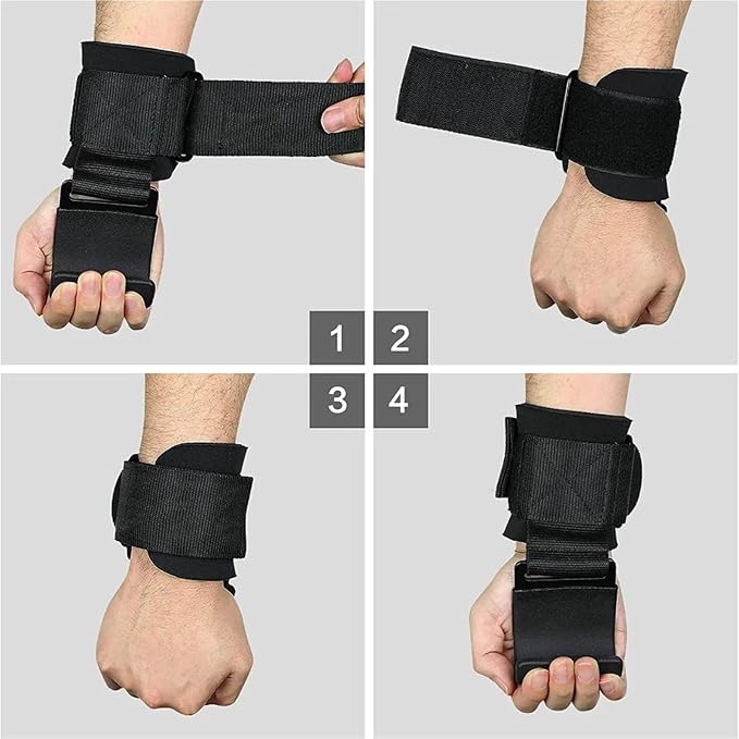 Weight Lifting Hook Grips with Wrist Wraps Hand-Bar Strap Gym Fitness Pull-Ups Power Gloves