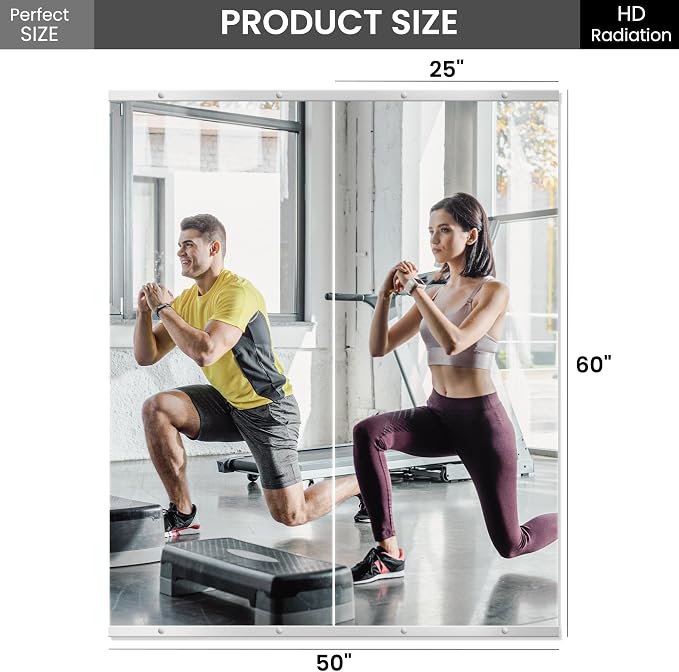Home Gym Mirror for Wall, 60x25x2PCS Frameless Full Length Mirror, Silver | HD Shatterproof Glass, Easy Wall Mount, Large Body Mirrors for Home Gym, Workout, Bedroom, Garage