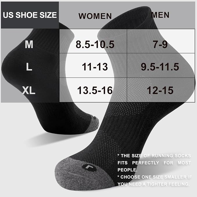 FITRELL 6 Pack Men's Athletic Ankle Socks Cushioned Sports Running Socks 7-9/9-12/12-15