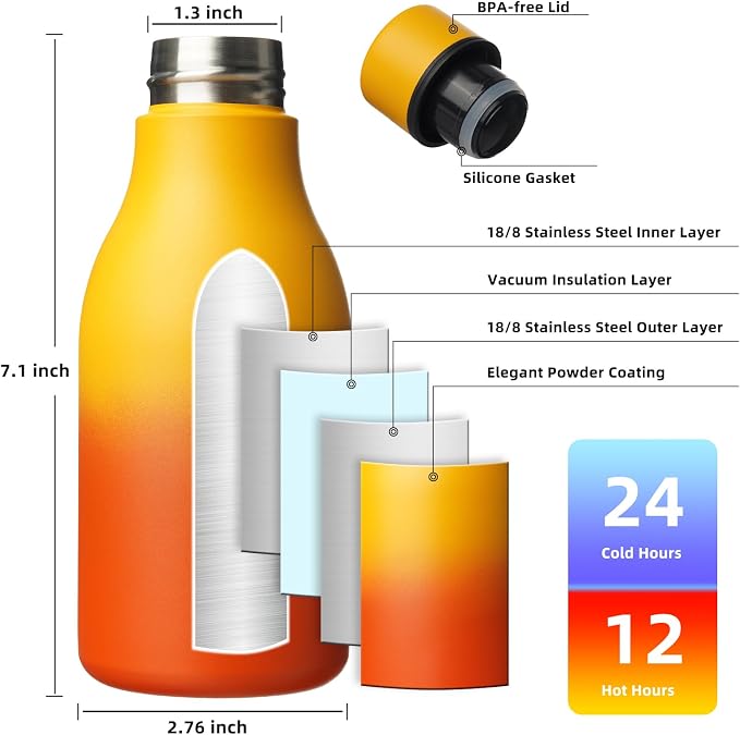 BJPKPK 12oz Insulated Water Bottle, Stainless Steel Bottle with Carry Strap | Keep Cold & Hot Vacuum Insulation, Leak-Proof BPA-Free Design, Slim Bottle Fits Most Cup Holders for Gym, Office & Travel