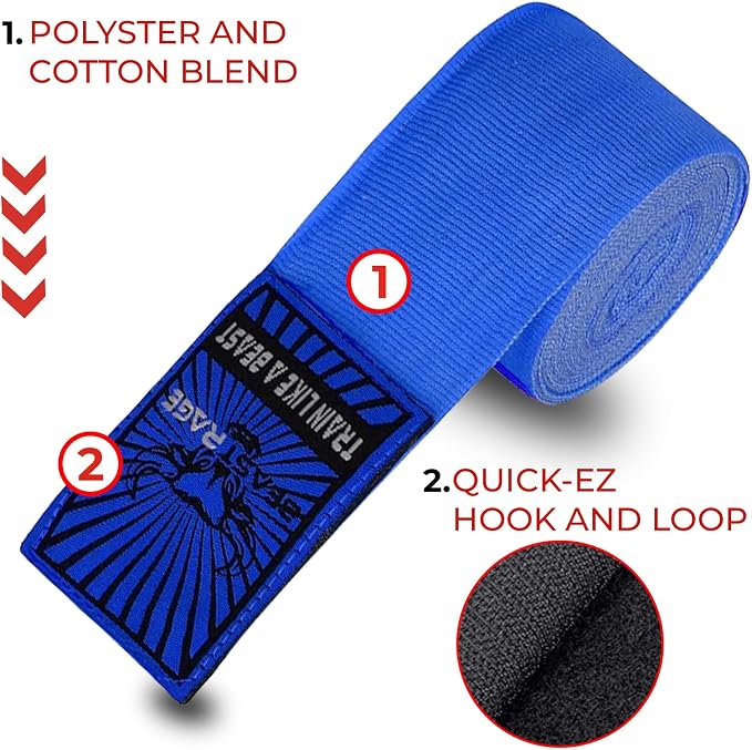 BEAST RAGE Boxing Hand Wraps for MMA Kickboxing Wrist Wraps Professional Adult 180" Semi-Elastic Martial Arts Inner Gloves Heavy Bag Handwraps Muay Thai Thumb Straps