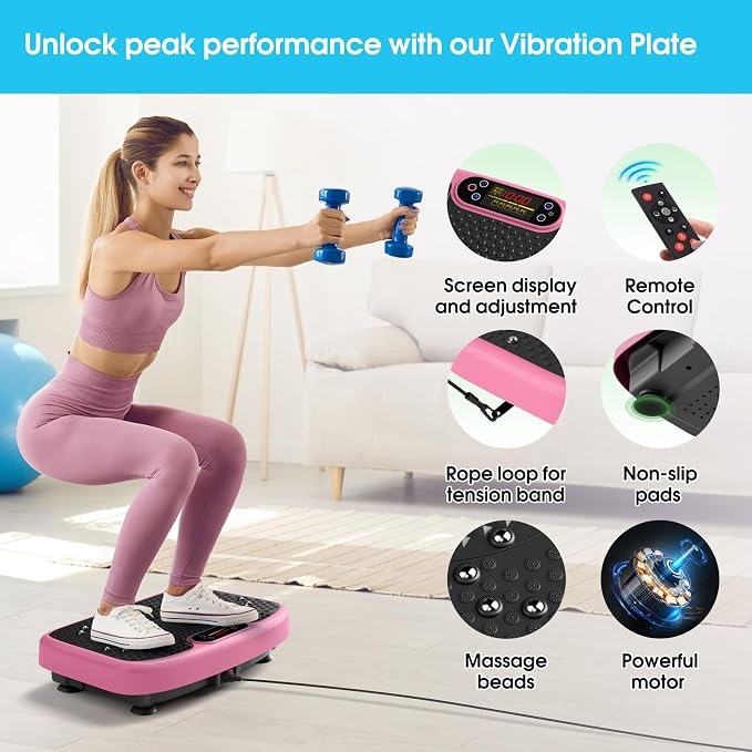 SoftGym Vibration Plate Exercise Machine for Lymphatic Drainage & Fitness | Quiet Heavy Duty 450lbs Capacity Platform, 120 Speeds Shake Machine with Resistance Bands for Home Muscle Activation