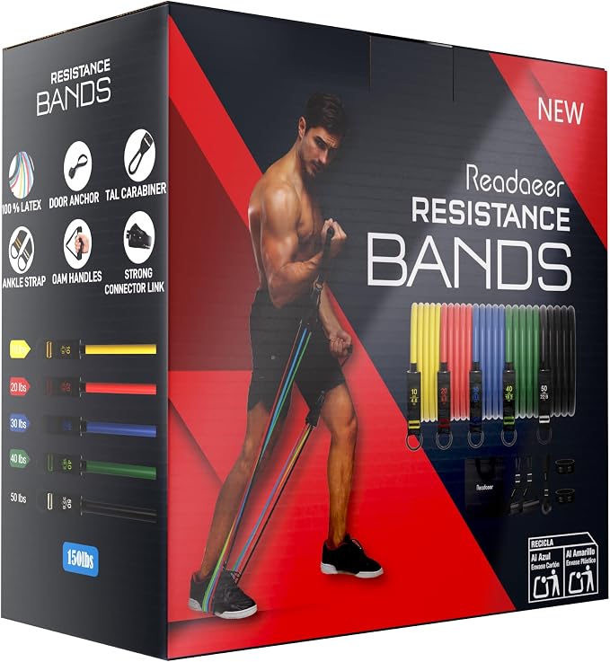 Readaeer Resistance Bands, Exercise Bands for Working Out with Handles | Resistance Bands with Handles, Door Anchor for Home Gym Full Body Strength Training, Muscle Tone, Yoga