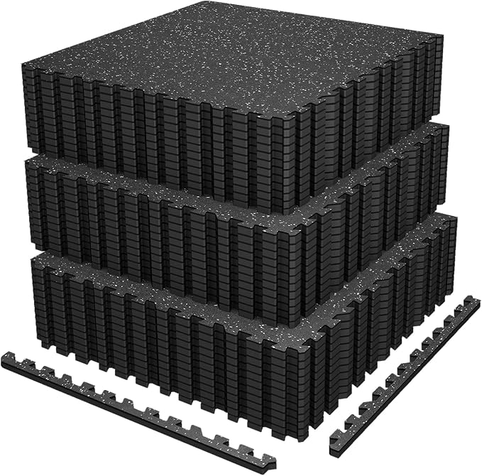 AIRHOP 0.79'' Extra-Thick 144 Sq Ft Rubber Top Gym Flooring for Home Gym | 36 Tiles, High Density EVA Foam, Waterproof & Non-Slip Rubber, Interlocking Puzzle Mats, Heavy Duty Floor Protection, 24"x24"