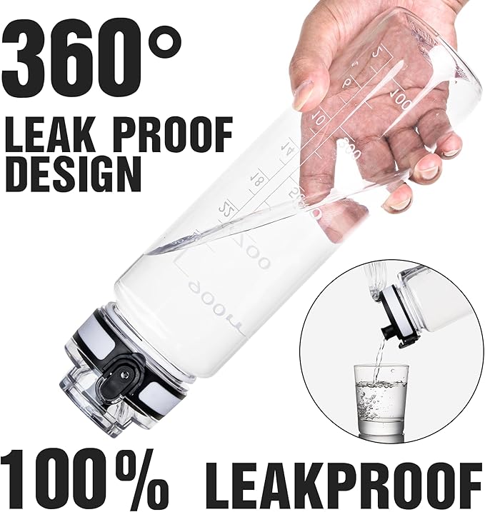 OLDLEY Water Bottle, 32oz Motivational Sports Water Bottle with Time Marker - Times to Drink - Tritan, BPA Free, Wide Mouth Leakproof,CapacityClear