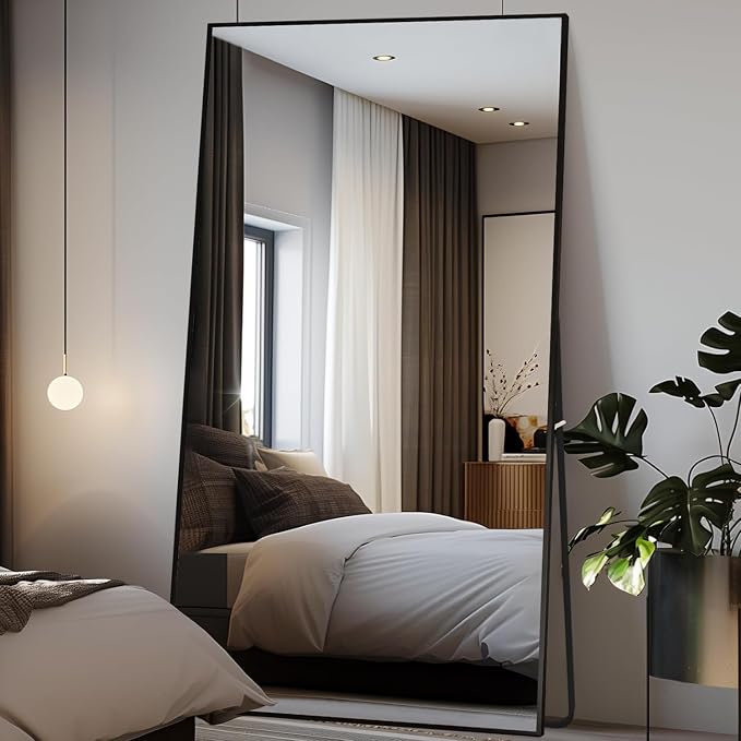 LFT HUIMEI2Y 76.4"x37" Full Length Mirror, Black Floor Mirror | Tempered Oversized Mirror Full Body with Aluminum Alloy Frame; Standing, Leaning, or Wall Mount for Bedroom, Living Room