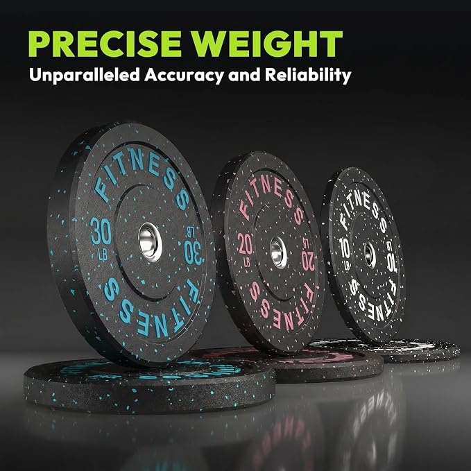 HANDBODE Olympic Barbell Set, 2-Inch Bumper Plates with Weight Plate Rack | Colored Crumb Rubber Weight Plates for Weight Lifting & Strength Training, 90–530 lb Set with 45 LB (20 kg) Olympic Barbell