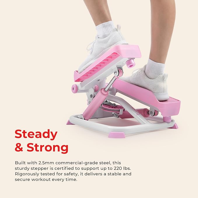 Sunny Health & Fitness Mini Stepper w/LCD Monitor & Adjustable Step Height | Fully Assembled, Stable Frame Design, Home Cardio Training, Hydraulic Stepper, Fits Everywhere, Resistance Bands Option
