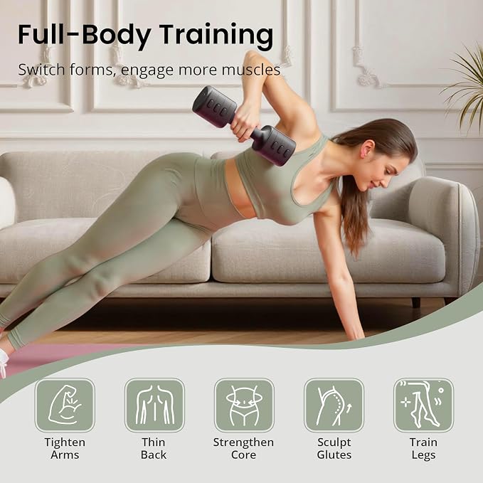 2-in-1 Adjustable Dumbbell Set for Women - 4 Levels (2.2lbs to 12.1lbs) - Home Gym Weights for Women at Home - Fitness Dumbbells
