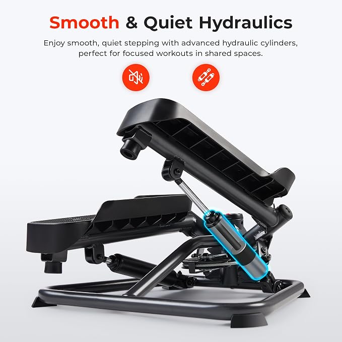 Sunny Health & Fitness Twist Stair Stepper with Resistance Bands | Low-Impact, Side-Twist Motion, Adjustable Step Height, Hydraulic Resistance, SunnyFit App, Up to 350 lb Capacity