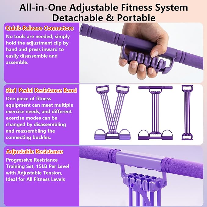 3 in 1 Adjustable Pedal Resistance Band, 8-Tube Multifunction Tension Rope, Natural Latex sit-up Trainer Resistance Band Suitable for Fat Loss and Full-Body Shaping Workout