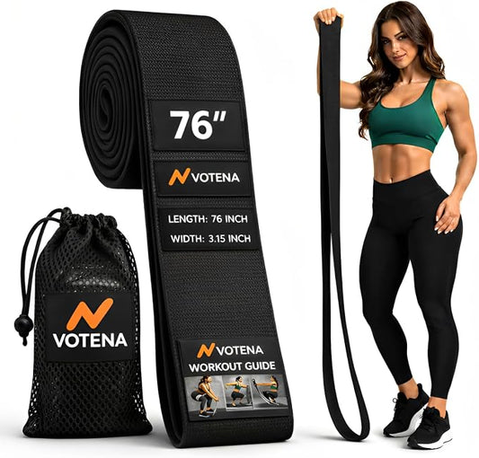 76 Inch Extended Length Resistance Bands - Heavy Duty Elastic Fabric & Natural Rubber Long Workout Loop for Pull Up Assist, Vertical Jump Training, Mobility & Full Body Fitness
