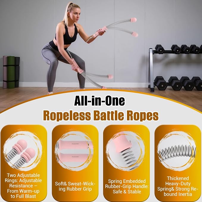 Portable Ropeless Battle Ropes, Adjustable Weights Cordless Battle Ropes for Home Gym with Storage Bag, Weighted Exercise Equipment for Low-Impact Workout, Strength & HIIT, for Men & Women