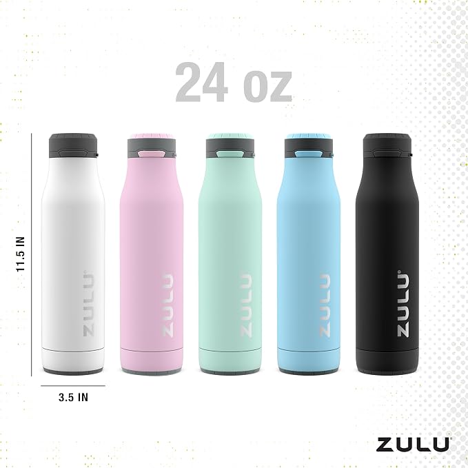 ZULU Ace 24oz Insulated Stainless Steel Water Bottle, Chug Spout, Yucca | Leakproof water bottle keeps drinks cold for hours. BPA-free, locking lid, sip or chug, perfect for gym, travel, and school.