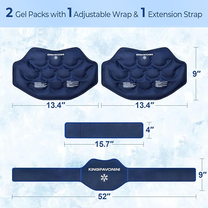 Extra Large Ice Pack for Back Pain Relief, 2 Gel Packs, Blue | 35-Min Long-Lasting & Instant Pain Relief, Leakproof Back Ice Pack, Extension Strap, Hot Cold Therapy, Skin-Safe Lycra Fabric