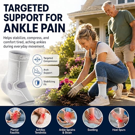 CAMBIVO 1 Pair Ankle Compression Sleeve for Men & Women – Soft, Breathable Support for Plantar Fasciitis, Achilles Tendonitis, Swelling & Sports Recovery – Easy to Wear, All-Day Comfort Fit