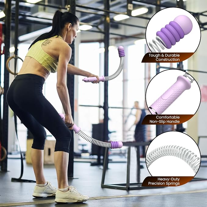 2 Pcs Weighted Cordless Battle Ropes, Portable Ropeless Exercise Rope with Non-Slip Handle, Low-Noise Adjustable Resistance for Home Gym, HIIT & Low-Impact Cardio Strength Training (Purple)