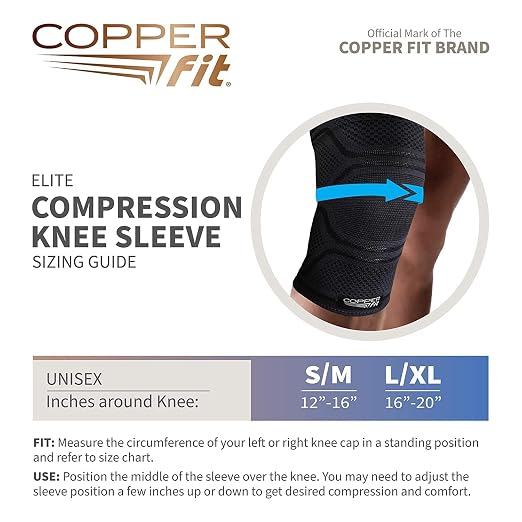 Copper Fit Elite Knee Compression Sleeve Knee Brace 2-Pack, Black (Small/Medium 12"-16")