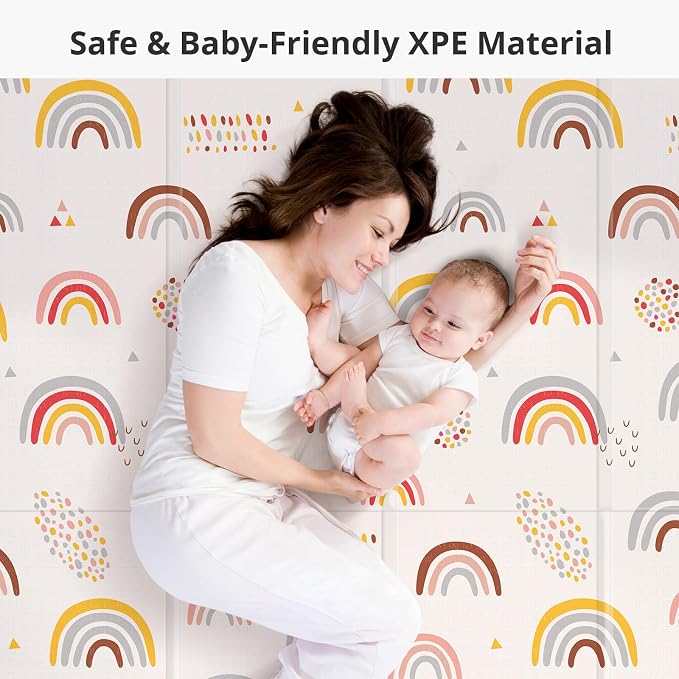 Baby Play Mat, 79"X71" Extra Large, Reversible Star & Rainbow | Non-Toxic Tummy Time,Baby Play Mats for Floor,Waterproof,Baby Crawling Mat,Soft Foam Mat for Babies and Toddlers