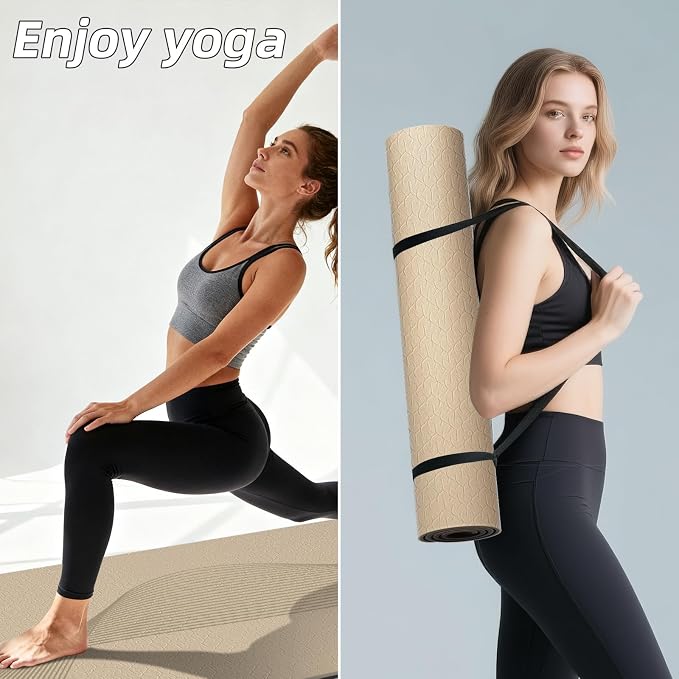 Large Exercise Mat | 10mm Thick TPE Non-slip Gym Mats, Carrying Strap